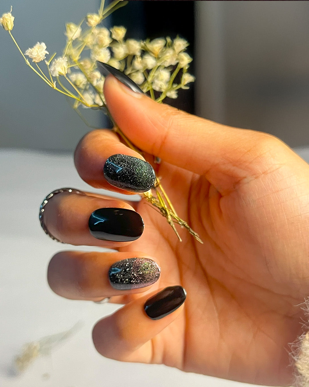 Black Cat Eye Artificial Nails| Press On Nails