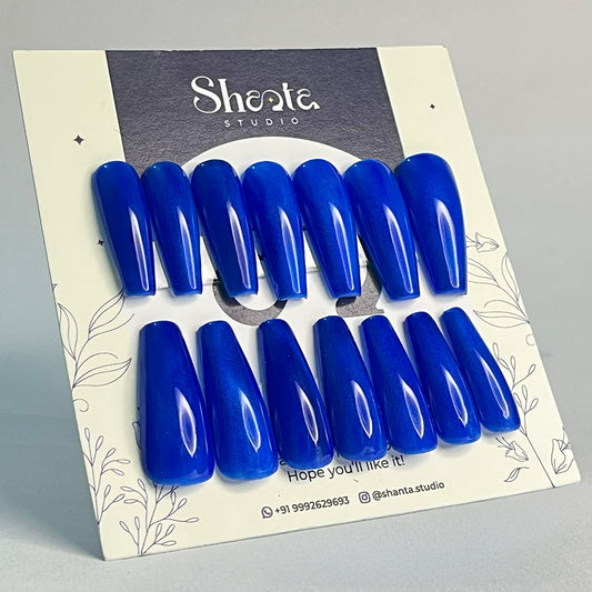 Glossy Blue Artificial Nails| Press On Nails