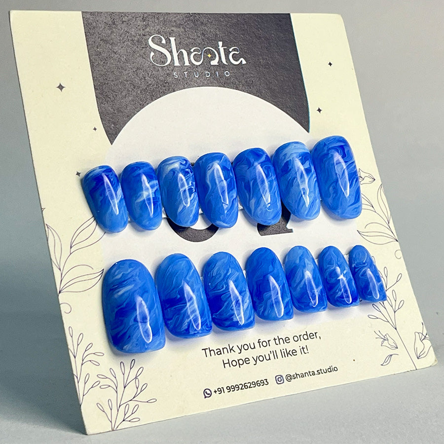 Blue tones Marble effect Artificial Nails| Press On Nails