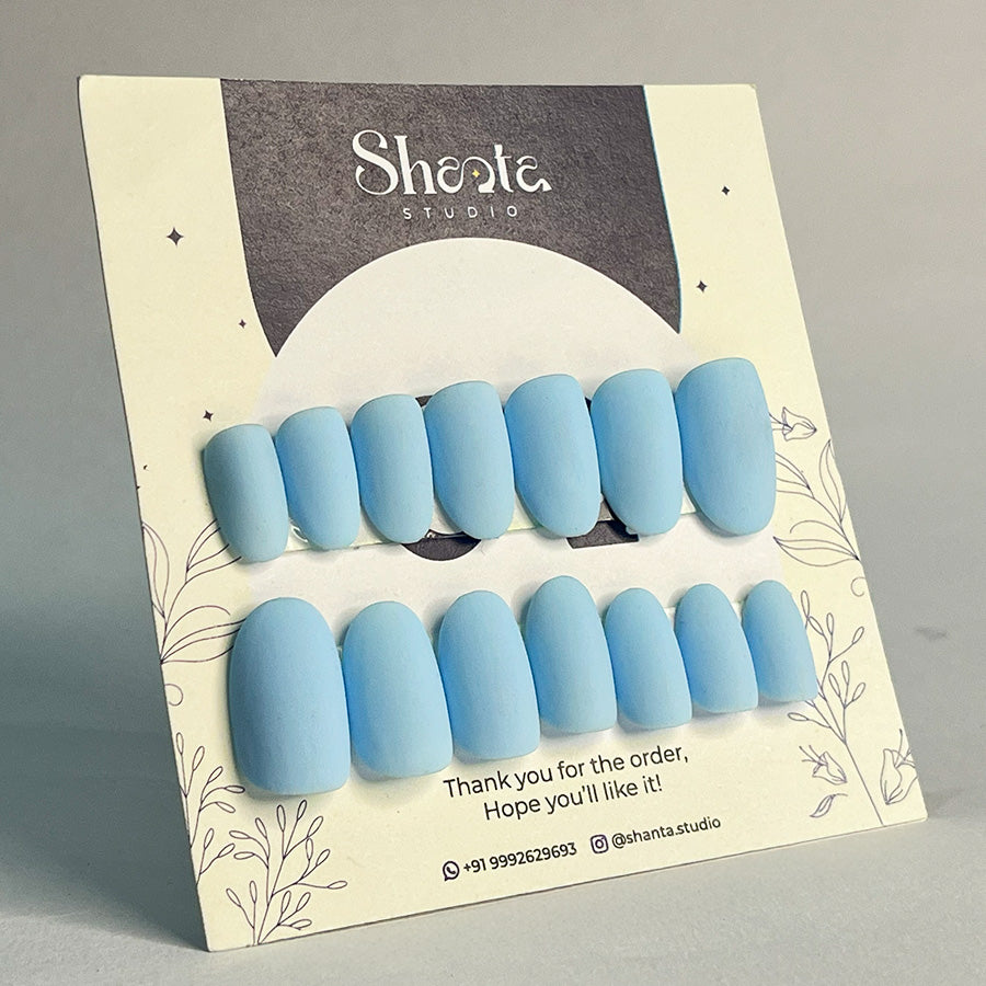 Blue Matte Premium Artificial Nails| Press On Nails