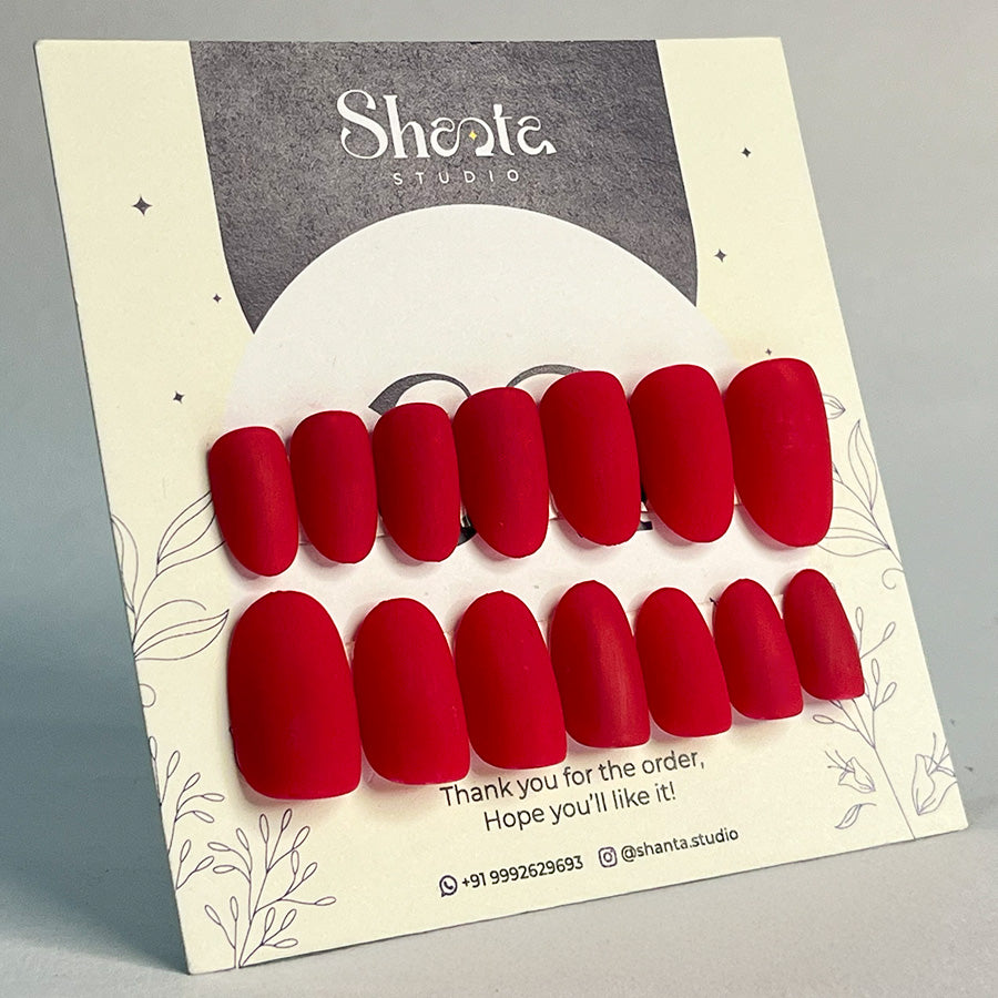 A Red Matte Premium Artificial Nails| Press On Nails